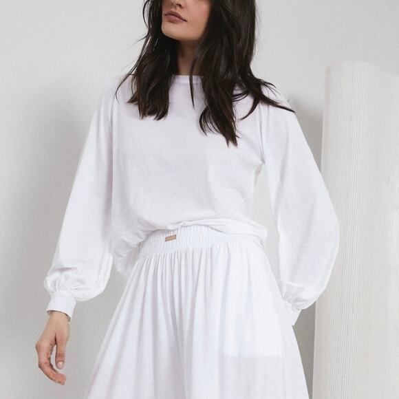 Lunya Tops - Lunya Organic Pima Long Blouson Sleeve Tee in white WOMENS SMALL